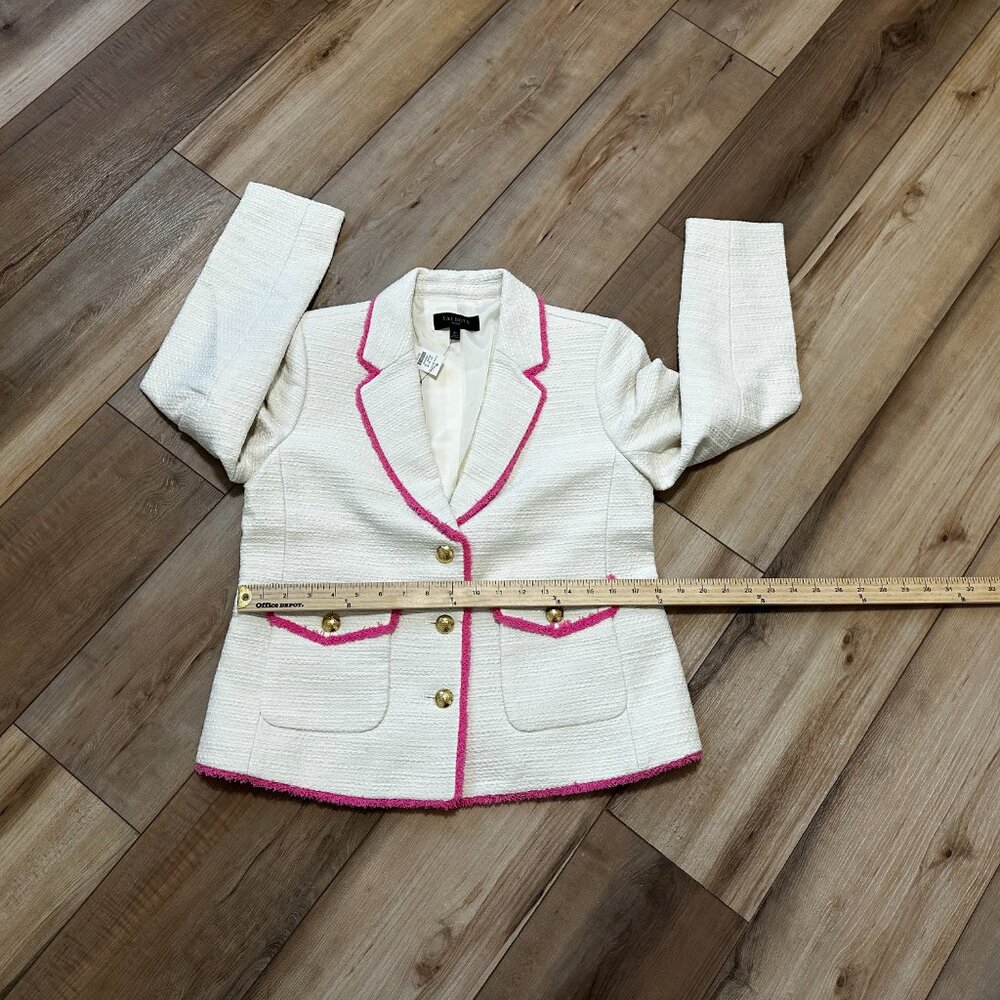 NWT - Talbots Tweed Fringe Jacket 6 Petite Cream Pink Trim Gold Buttons Blazer - Picture 8 of 14